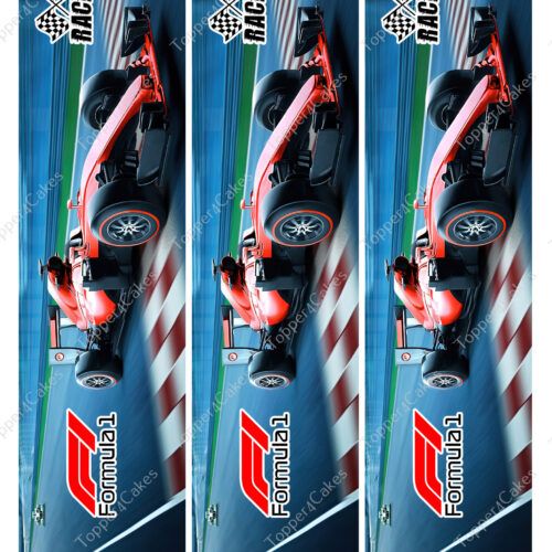 Image shows three identical, vertically aligned banners featuring a red Formula 1 racing car on a track. The top reads Racing with a checkered flag design. The bottom displays the red and white Formula 1 logo.