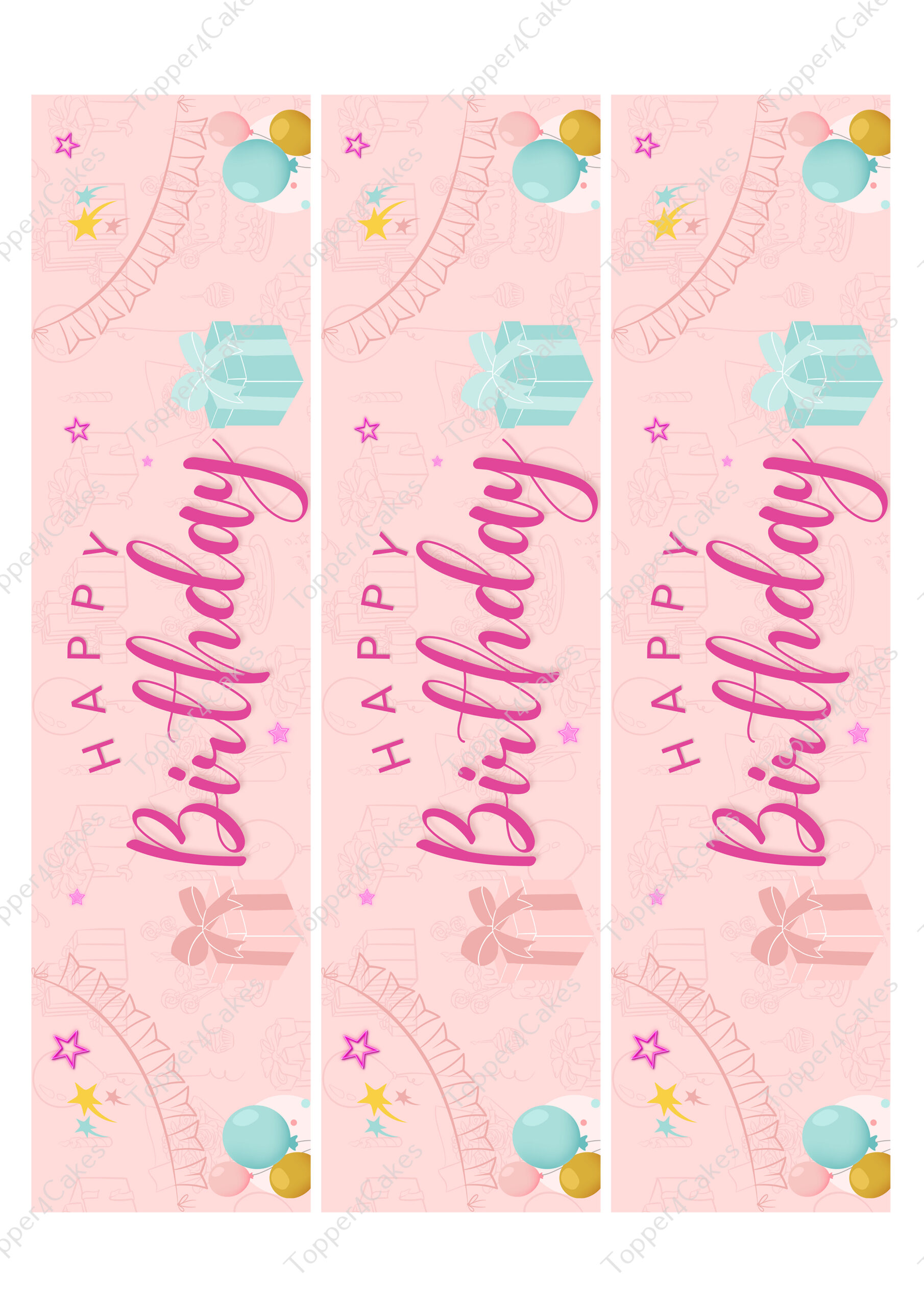 Edible Happy Birthday pink Ribbon - Edible Printed Toppers