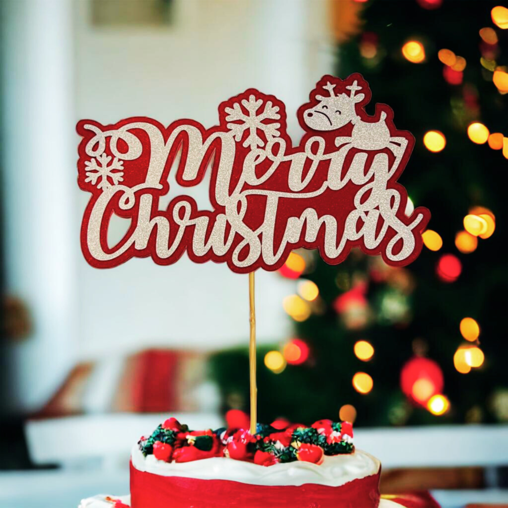 Christmas Glitter Cake Topper - Edible Printed Toppers