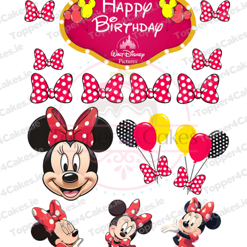 Mix and match Minnie Mouse-themed cake toppers with bows, a “Happy Birthday” sign, balloons, and Minnie Mouse poses with Edible Minecraft Cutout Toppers (Copy) for a unique and fun party display.