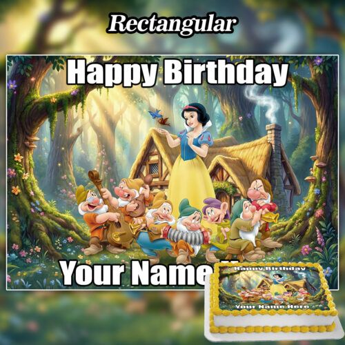 A rectangular birthday cake with an Edible Toy Story Cake Topper (Copy) and "Happy Birthday Your Name" written on it.