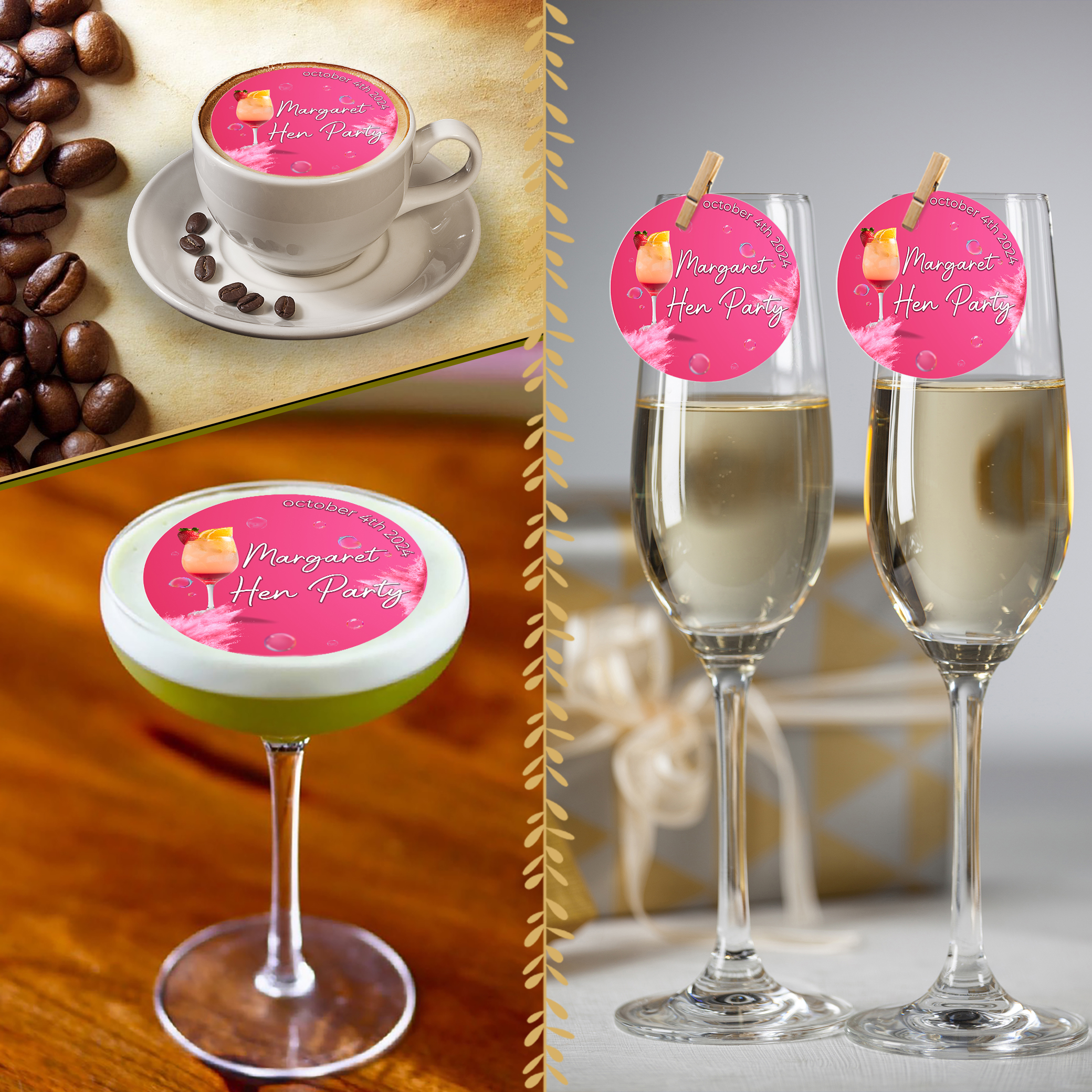 Personalized Hen Party Bubble Cocktail Edible Drink Toppers